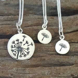 Sterling Silver Dandelion Necklaces, Mother Daughter Necklaces, Set of 3, Dandelion Charm, Dandelion Pendant, Mother&#39;s Gift