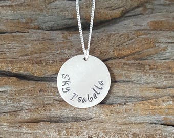 Sterling Silver Custom Necklace, Personalized Necklace, Hand Stamped Name, Personal Message, Metal Stamping