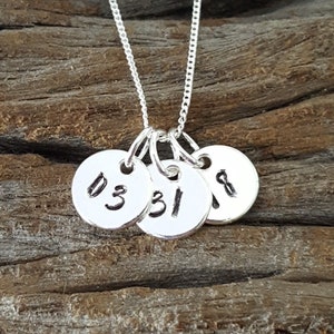 Sterling Silver Date Necklace, Personalized Necklace, Customized Necklace, Hand Stamped, Metal Stamping