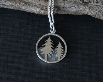 Sterling silver Forest necklace, 15mm, Nature Lover's Gift, Birthday Gift, Mother's Gift