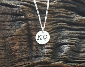 Sterling Silver Initial Necklace, Personalized Necklace, Customized Necklace, Hand Stamped, Metal Stamping