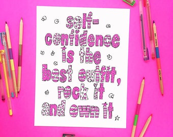Confidence Printable Coloring Page Self Is The Best Outfit Rock It Own Kids Tween Girls Room Decor