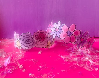 Paper Flower Crown, Coloring Printable Crown, floral crown, slumber party craft, summer camp crown,  birthday crown, fairy crown,