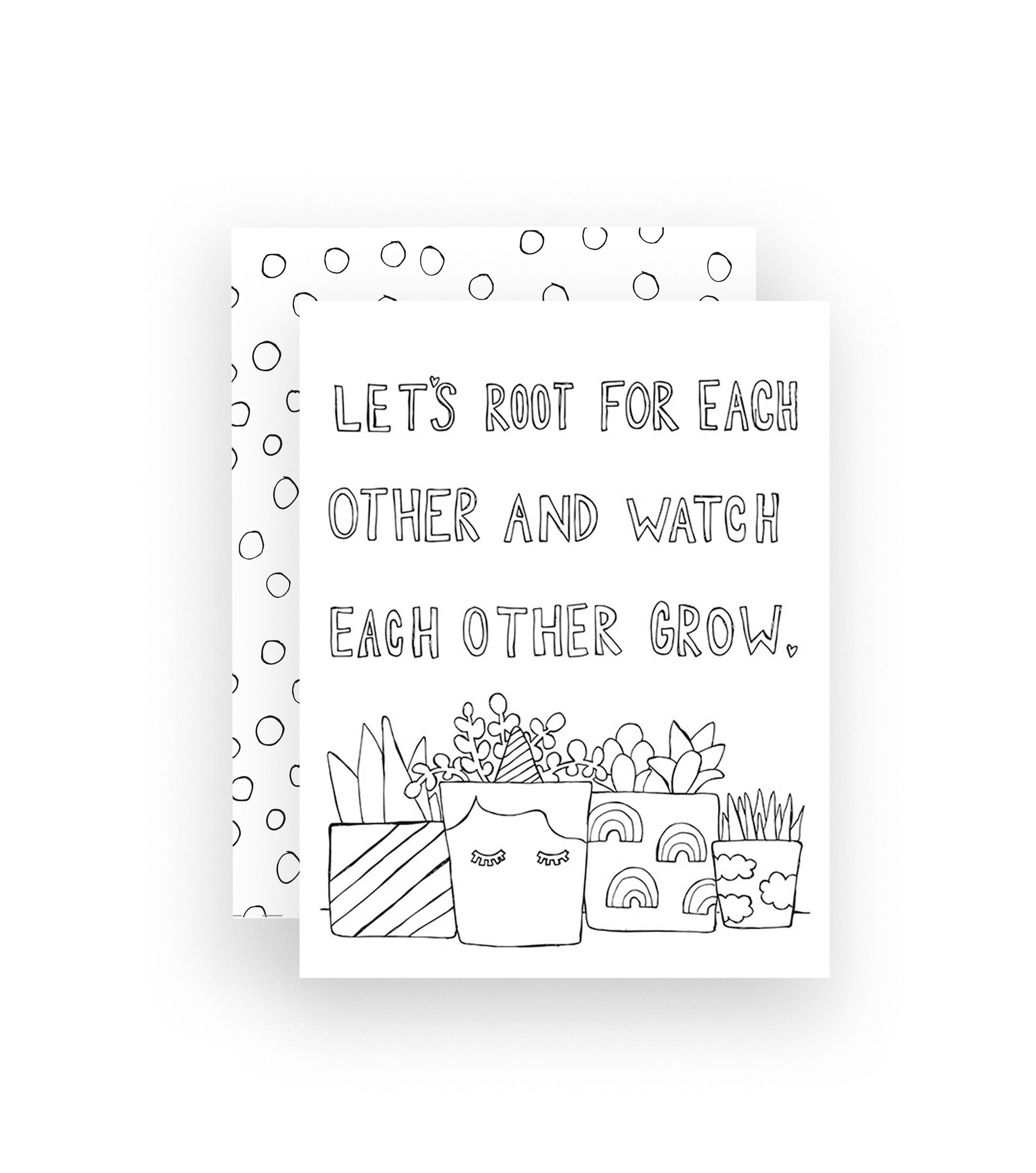 Root For Others Root for Each Other Coloring Card, Girls, Kids Greeting Card ...