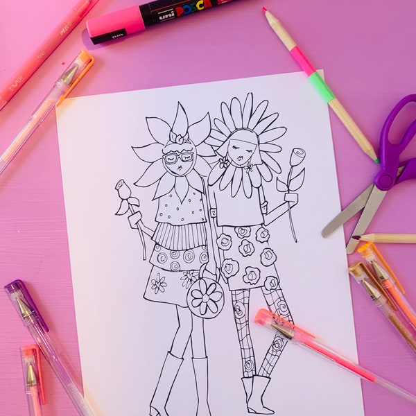 Friendship Coloring Page, spring coloring printable, coloring page, friends coloring, coloring activity, tween girls, girls activity