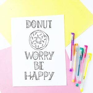 Coloring Page "donut Worry Be Happy", Printable, Kids Coloring Page ...