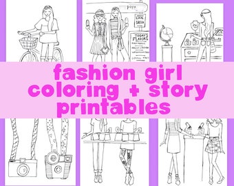 Fashion Coloring Story Pages, "Color Tribe", 10 printable pages, Fashion illustration,girls crafts, slumber party ideas,