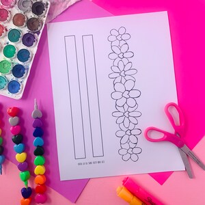 Printable Coloring Paper flower crown, floral crown, watercolor craft, kids coloring craft, birthday crown, kids activity image 4