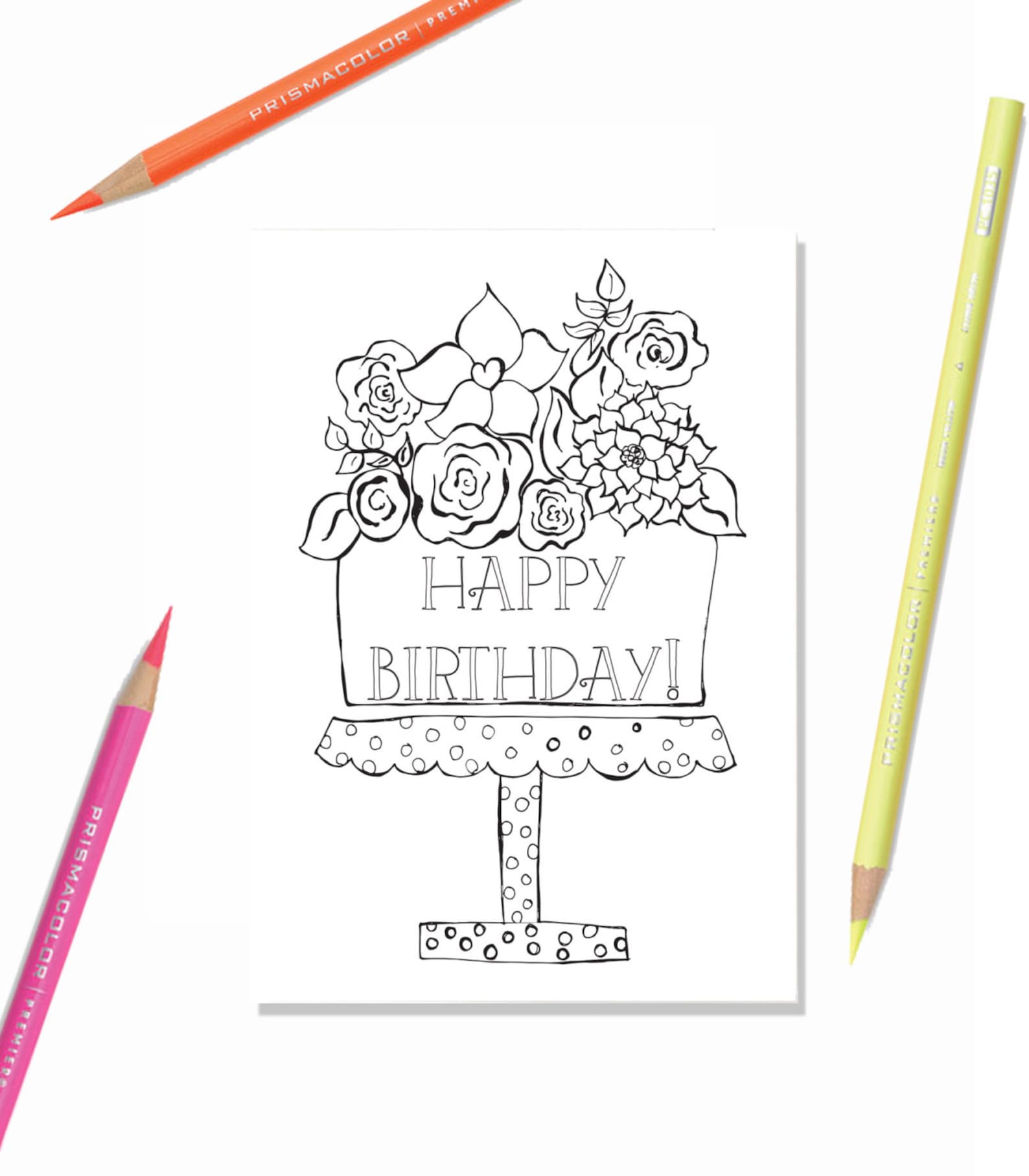 Happy Birthday Coloring Card happy Birthday Flower Cake , Kids Coloring