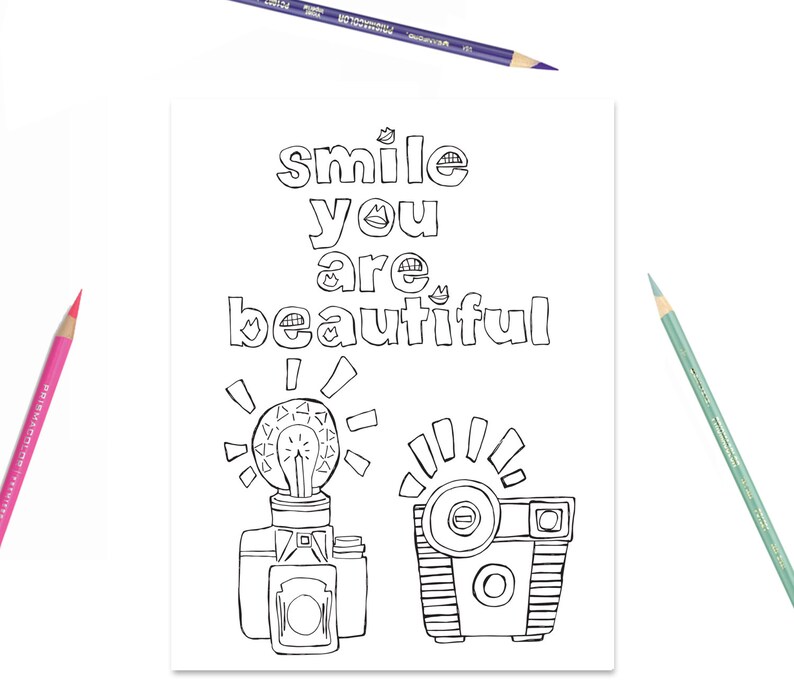 Confidence Coloring Page Smile You are Beautiful | Etsy