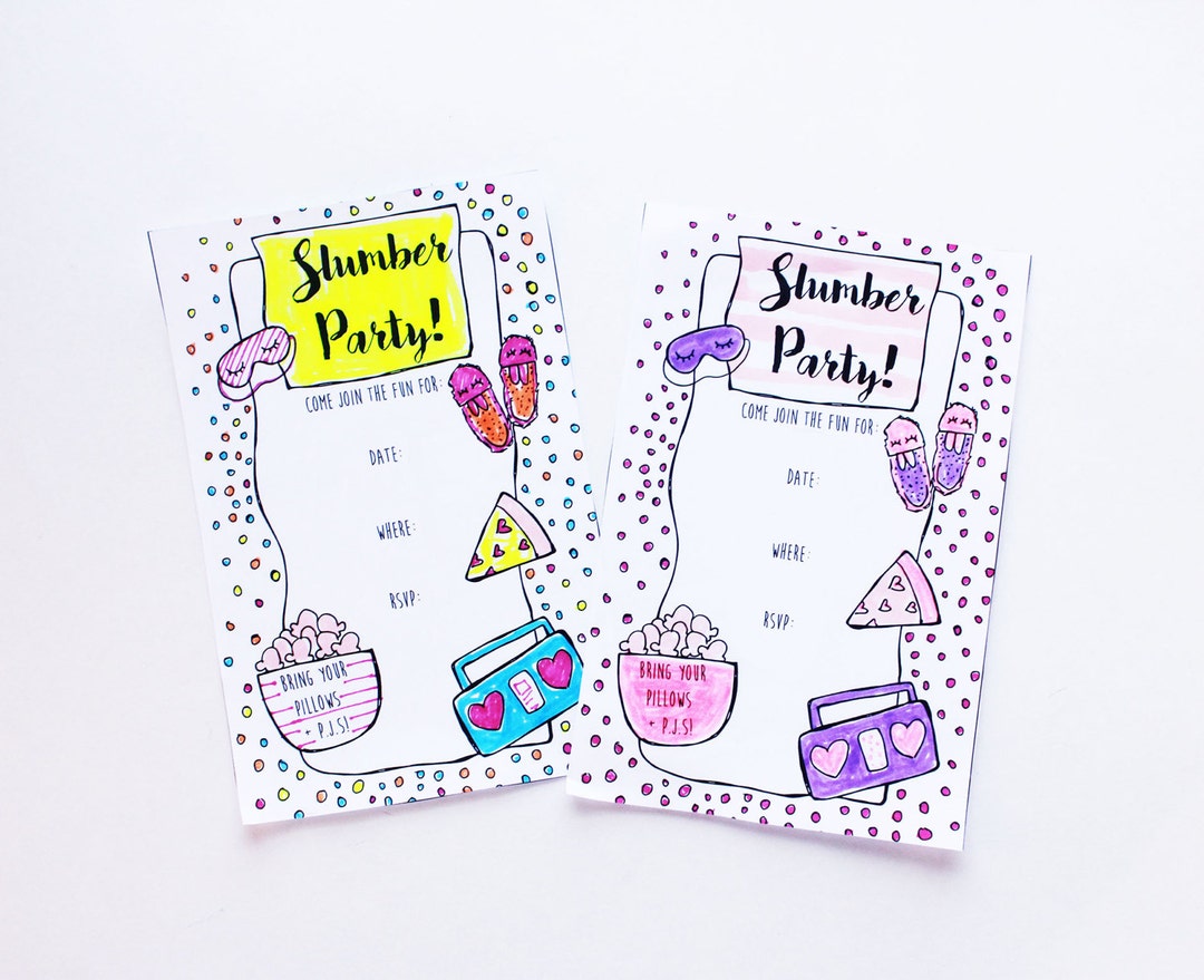 Slumber Party Printable Coloring Invitations, Girls Birthday Party ...