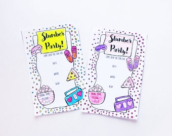 Slumber Party Printable Coloring Invitations, girls birthday party, tween girls-instant printable