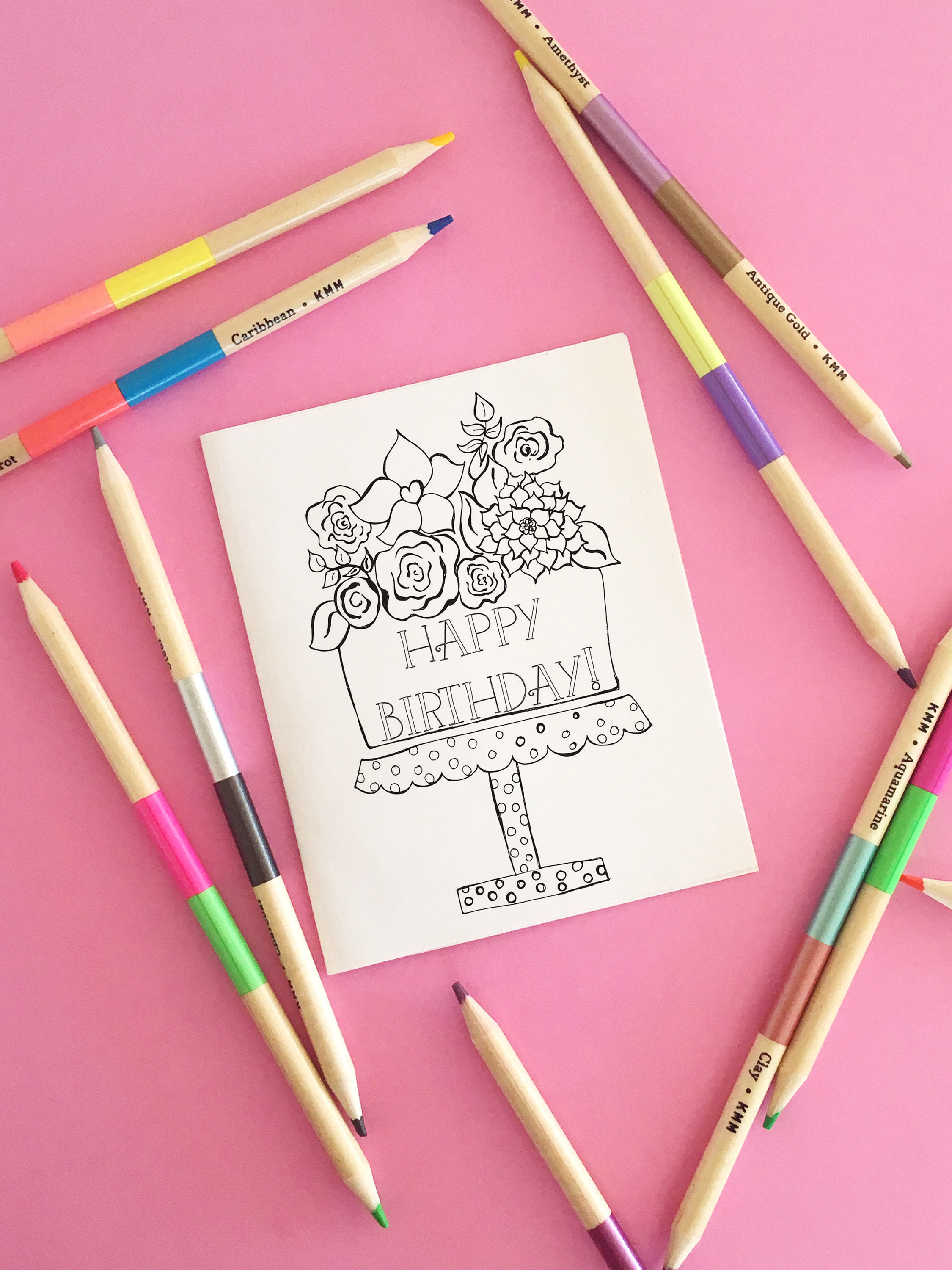 Happy Birthday Coloring Card happy Birthday Flower Cake , Kids Coloring
