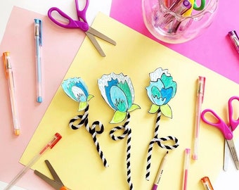 Printable Coloring Paper flowers,  kids coloring craft, coloring for tween, girls coloring craft