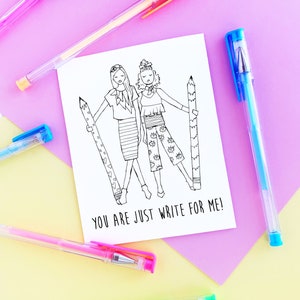 Wydrukowana kolorowanka z życzeniami „You Are Write For Me”, karta przyjaźni, dla dzieci, zajęcia dla nauczycieli, kartki okolicznościowe