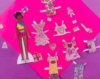 Muñeca de papel imprimible en PDF / AMOR Papel imprimible Muñecas de papel / Muñeca de papel imprimible Descarga digital Manualidad para niños / Día de San Valentín