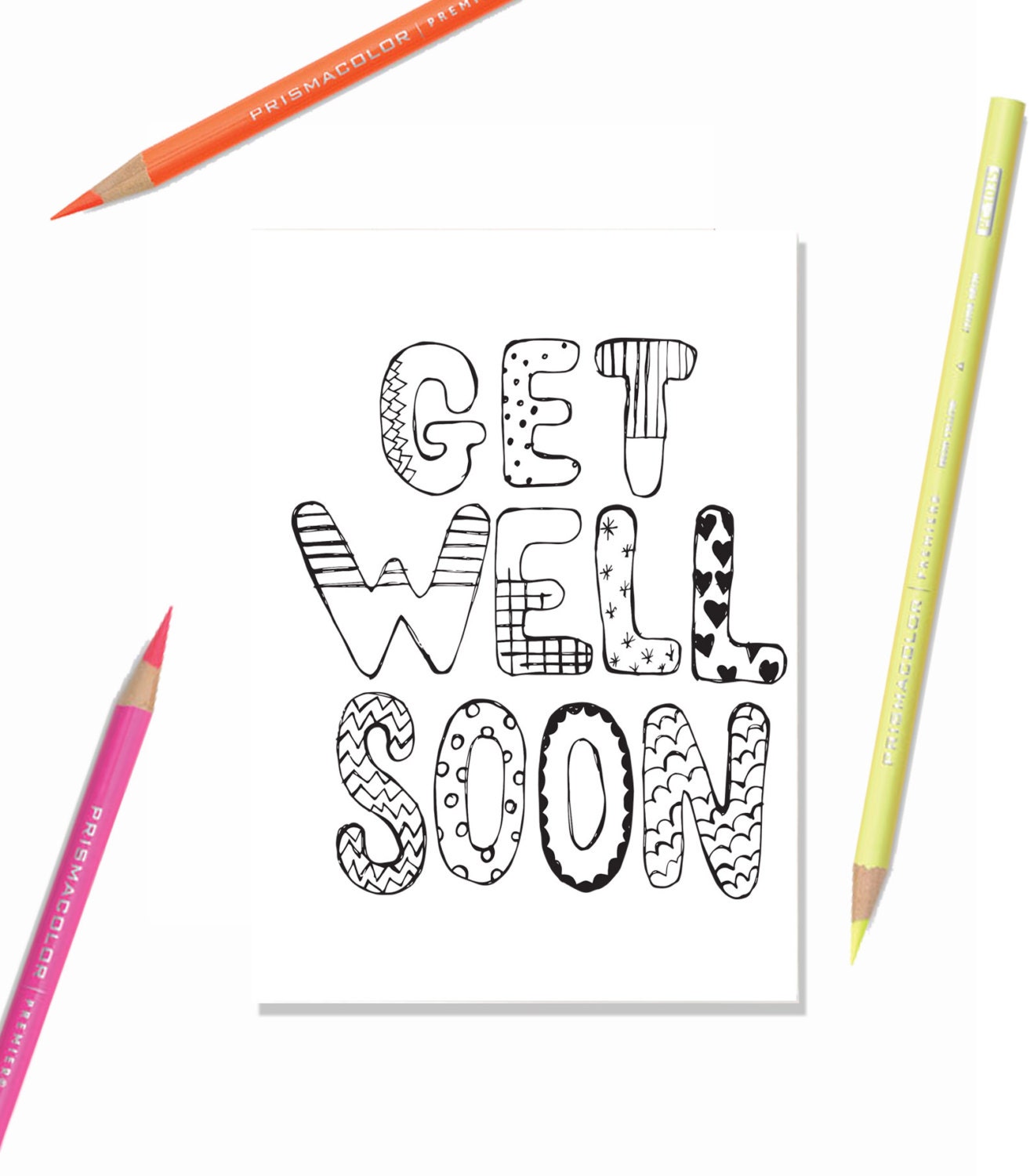Printable Greeting Card "Get Well Soon", Kids Coloring Page, Line Art Ready  To Print, fashion illustration, Sympathy Card, Girls coloring Intended For Get Well Soon Card Template