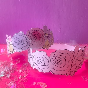 Printable Coloring Paper flower crown, floral crown, watercolor craft, kids coloring craft, birthday crown, kids activity image 6