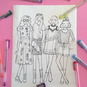 Coloring Pages, fashion, tween, girls, slumber party, sleepover, birthday, color printable, birthday, activity, fashion illustration image 4