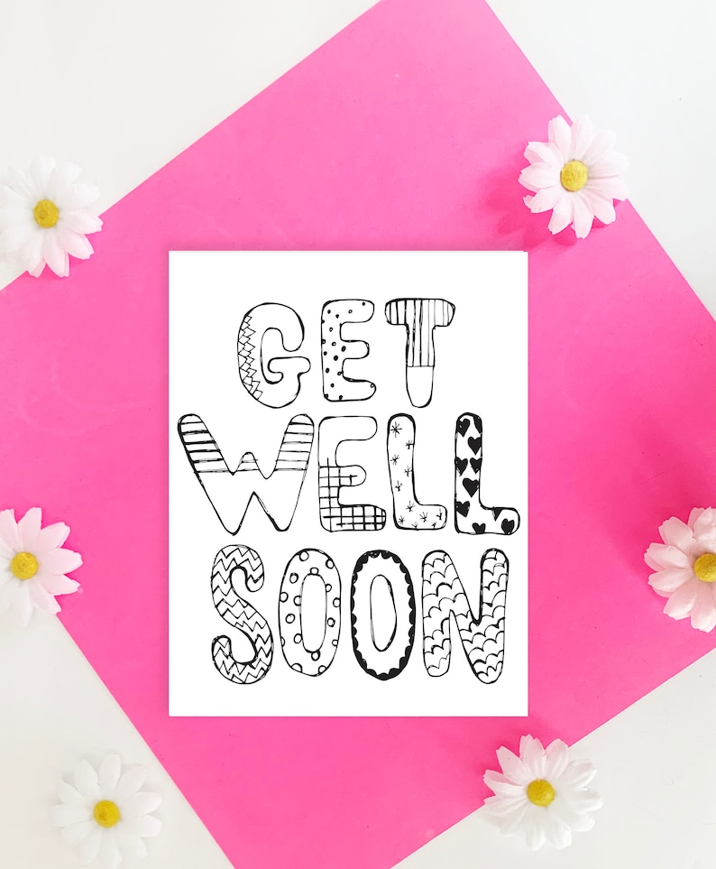 Printable Greeting Card "get Well Soon", Kids Coloring Page, Line Art ...