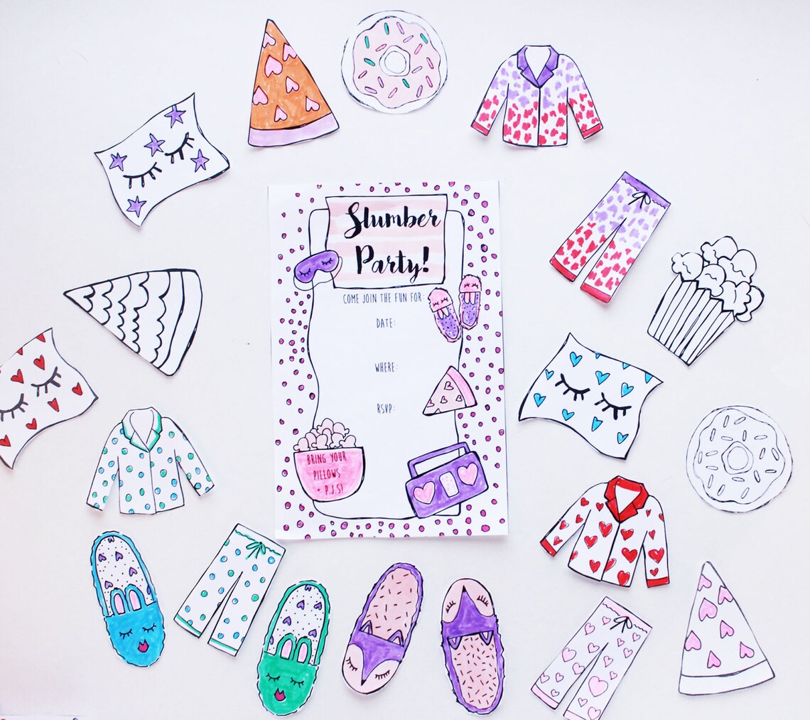 Printable Coloring Slumber Party Printables, Girls Birthday Party ...