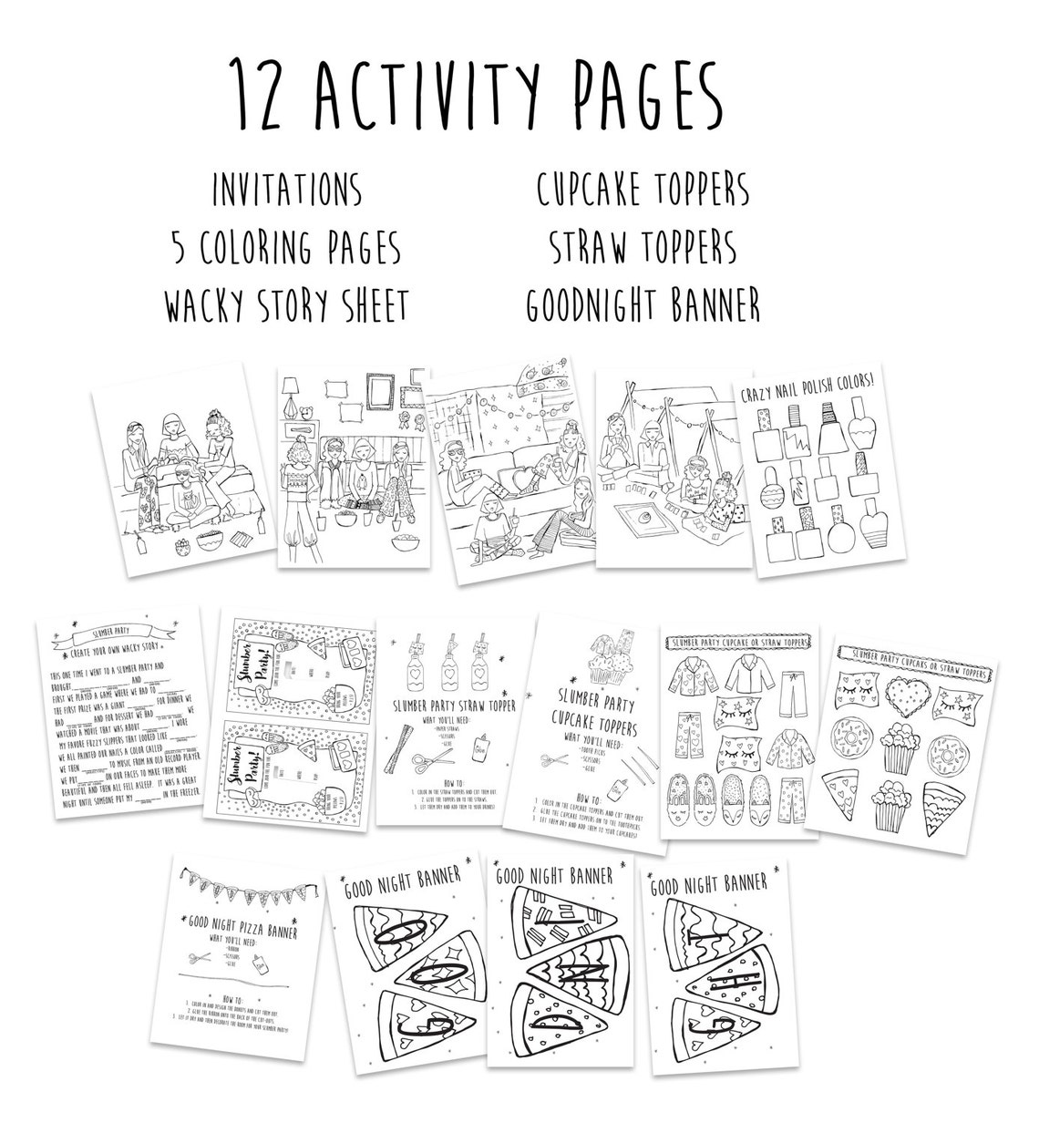 Printable Coloring Slumber Party Printables Girls Birthday - Etsy Singapore
