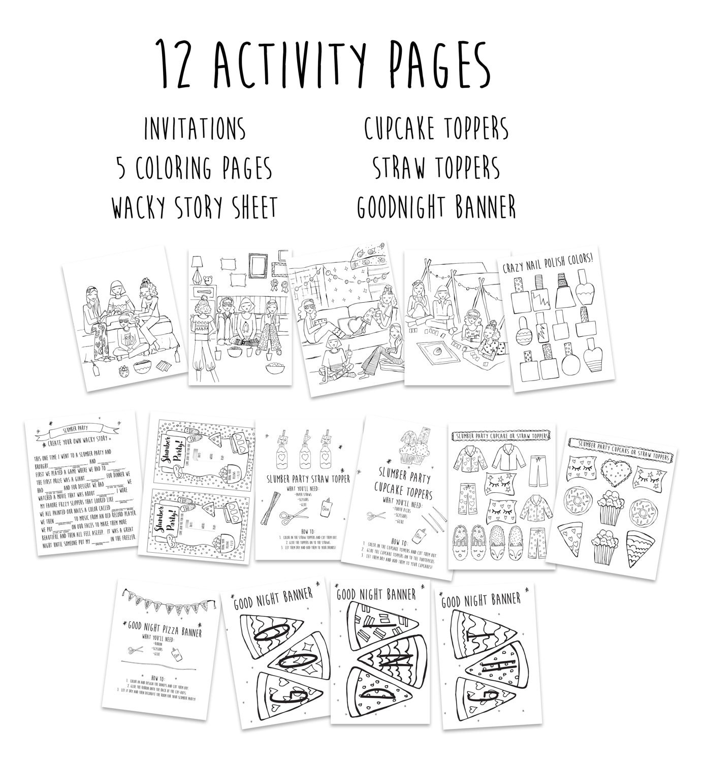 Printable Coloring Slumber Party Printables, Girls Birthday Party ...