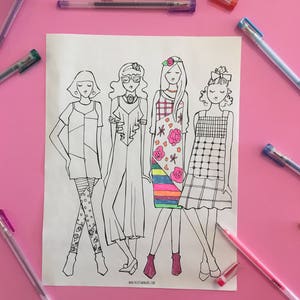 Coloring Pages, fashion, tween, girls, slumber party, sleepover, birthday, color printable, birthday, activity, fashion illustration image 2