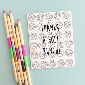 Cartão para colorir Donut para impressão "Cartão de agradecimento", Cartão para colorir para meninas, Line Art pronto para imprimir, download digital