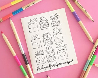 Mother's Day Coloring Card "Helping Me Grow", Kids Coloring Card,  mothers day craft, teacher appreciation, fathers day, aunt, grandma