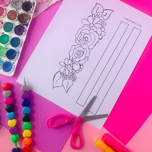 Printable Coloring Paper flower crown, floral crown, watercolor craft, kids coloring craft, birthday crown, kids activity image 2