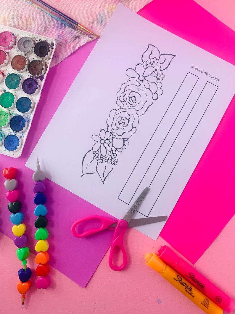 Printable Coloring Paper flower crown, floral crown, watercolor craft, kids coloring craft, birthday crown, kids activity image 2