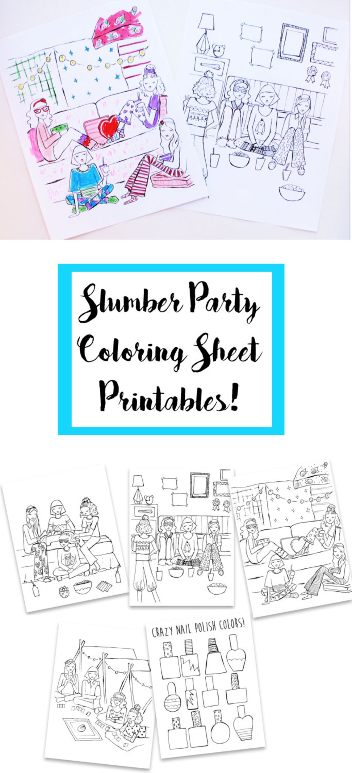 Printable Coloring Slumber Party Pagestween slumber party - Etsy España