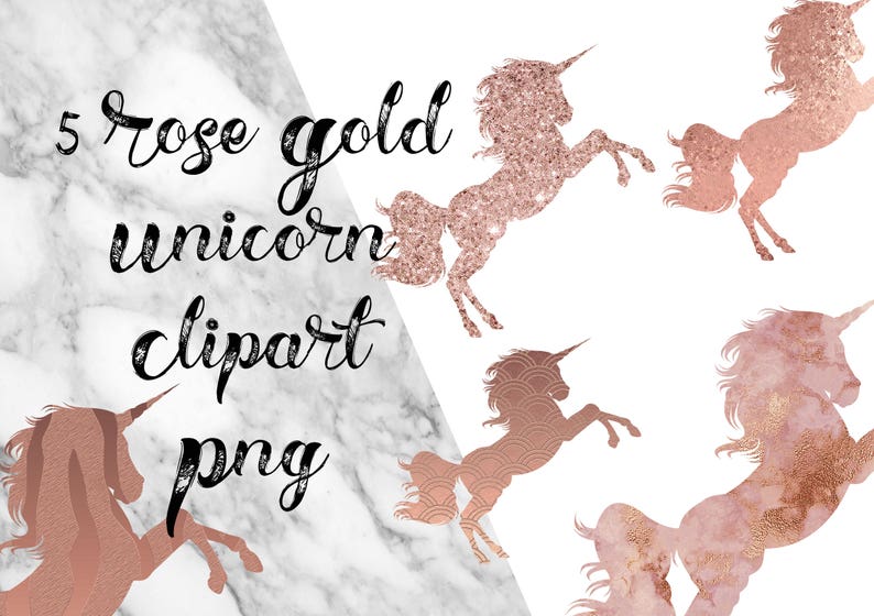 5 Rose Gold Unicorns Clipart Instant Download Wall Decor Etsy