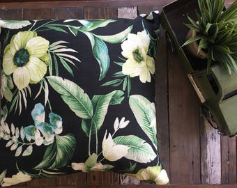 UNKOWN -- Handmade Decorative Designer Toss Accent Pillow Cushion Cover Case (Botanical Jungle Tropical Leaf Floral-  Black Green Aqua Lime)