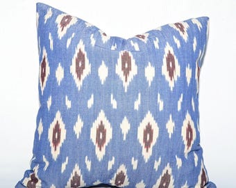 Handmade Decorative Designer Toss Accent Pillow Cushion Cover Case (Ikat Hobo - Blue Maroon Rust Burgundy)
