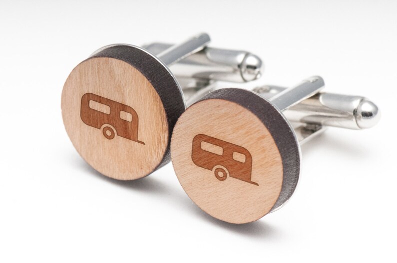 Camper Wood Cufflinks Gift For Him Wedding Gifts and Personalized Groomsman Gifts