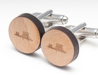 Brooklyn Bridge Wood Cufflinks Gift For Him, Wedding Gifts, Groomsman Gifts, and Personalized