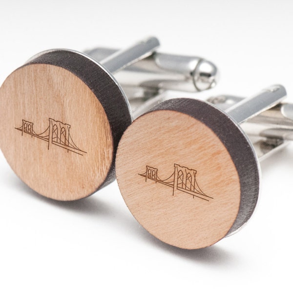 Brooklyn Bridge Wood Cufflinks Gift For Him, Wedding Gifts, Groomsman Gifts, and Personalized