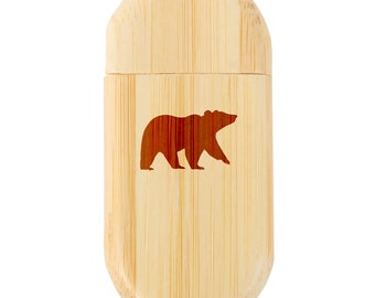 Grizzly Bear 8Gb Bamboo Usb Flash Drive With Rounded Corners - Wood Flash Drive With Laser Engraving - 8Gb Usb Gift For All Occasions