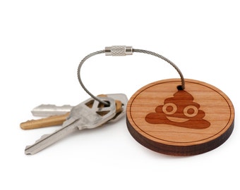 Poop Emoji Keychain, Wood Keychain, Custom Keychain, Gift For Him or Her, Wedding Gifts, Groomsman Gifts, and Personalized