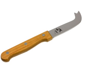 Mountains Stainless Steel Knife With Bamboo Handle - Serrated Cheese Knife For Semi-Hard And Soft Cheese - Chef Gifts