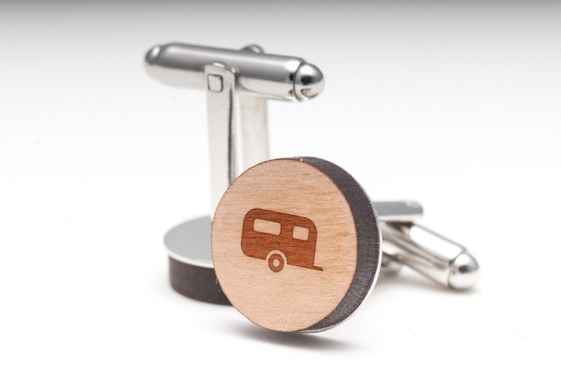 Camper Wood Cufflinks Gift For Him Wedding Gifts and Personalized Groomsman Gifts