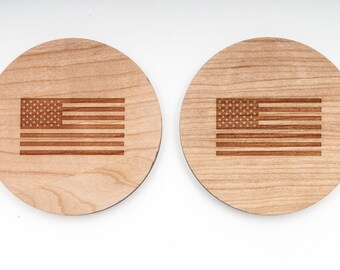 American Flag Coasters - Set of 4 - Wooden American Flag Coasters -  Patriotic Wooden Coasters - USA Drink Coasters - Wood Unlimited