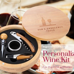 Wine Wooden Accessories Company Wine Tool Set Portable Wine Accessory Kit With Laser Engraved Design Wine Gift Set image 1