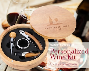 Wine Wooden Accessories Company Wine Tool Set - Portable Wine Accessory Kit With Laser Engraved Design - Wine Gift Set