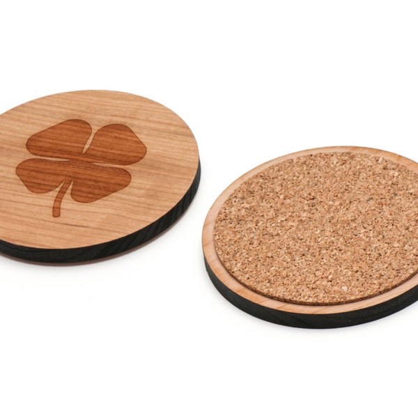 Four Leaf Clover Wooden Coasters Set of 4, Gifts For Him, Wedding Gifts, Groomsman Gifts, and Personalized