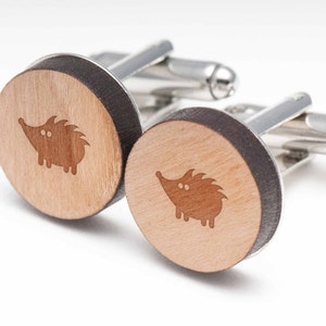 Hedgehog Wood Cufflinks Gift For Him, Wedding Gifts, Groomsman Gifts, and Personalized