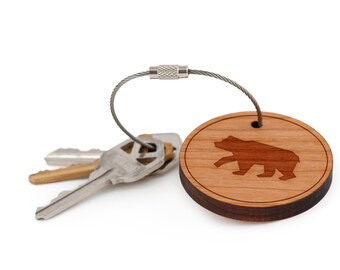Brown Bear Keychain, Wood Keychain, Custom Keychain, Gift For Him or Her, Wedding Gifts, Groomsman Gifts, and Personalized