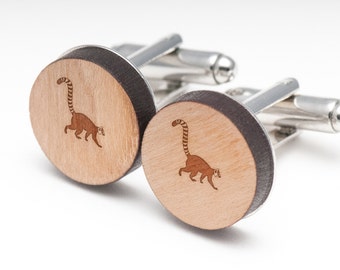 Lemur Wood Cufflinks Gift For Him, Wedding Gifts, Groomsman Gifts, and Personalized